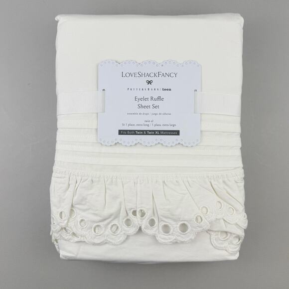 Pottery Barn Teen Other - LoveShackFancy X Pottery Barn Teen Eyelet Ruffle Sheet Set TWIN XL White Cotton